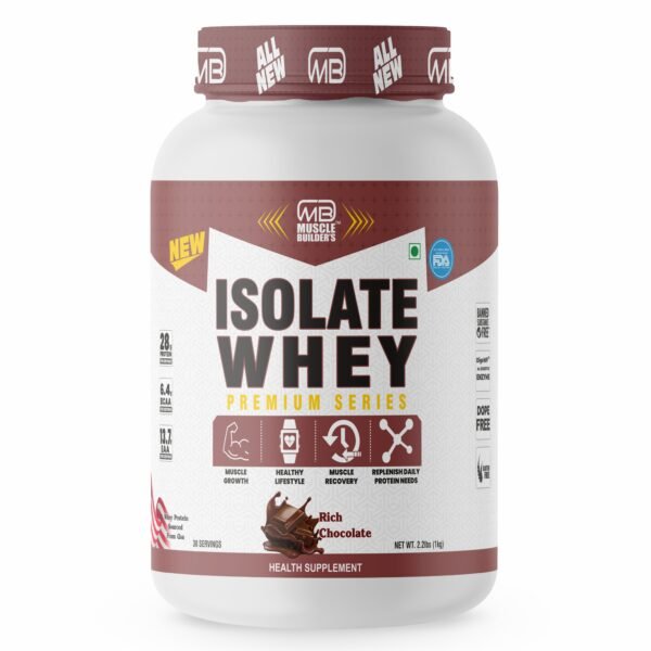 MB Muscle builder’s Isolate Whey Protein, 28g High Protein, 13.7g EAA, & Added Digestive Enzymes for Muscle-Building For Men & Women – 1kg