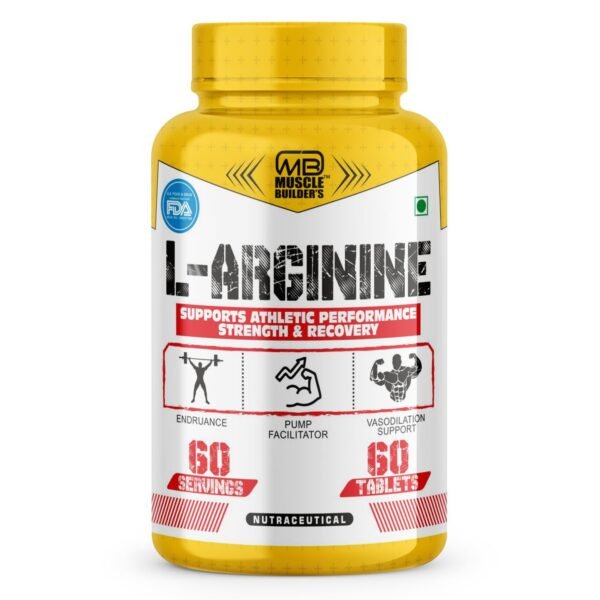 MB Muscle builder’s L-Arginine 1000mg Nitric Oxide Precursor Supplement for Massive Pumps, Maximum Vascularity and Muscle Growth, Stamina, Recovery – 60 Tablets