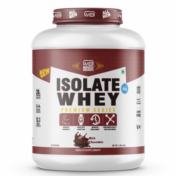 MB Muscle builder’s Isolate Whey Protein, 28g High Protein, 13.7g EAA, & Added Digestive Enzymes for Muscle-Building For Men & Women – 2kg