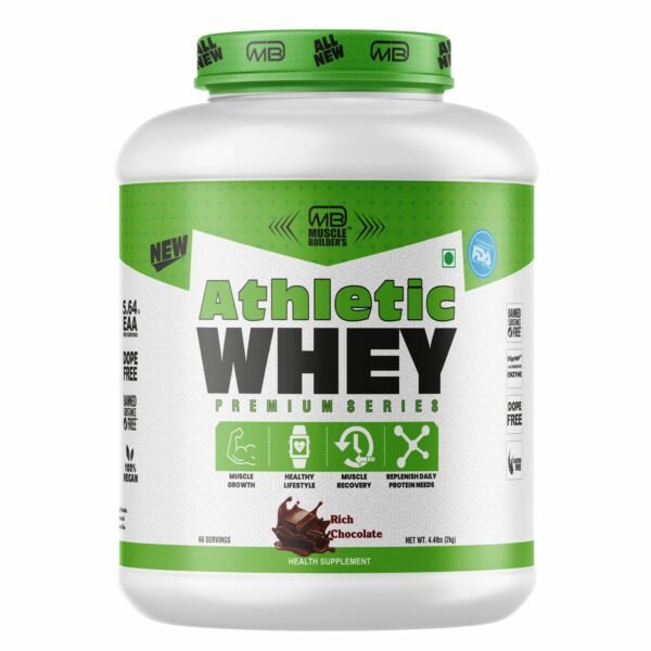 MB Muscle builder’s Athletic Whey Protein, 12g High Protein, 5.64g EAA, & Added Digestive Enzymes for Muscle-Building For Men & Women – 2kg