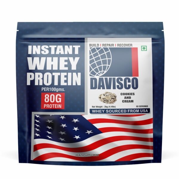 Davisco Instant Whey Protein 80% 24g High Protein with BCAA + EAA for Recovery & Muscle Growth [2kg, 60 Servings]