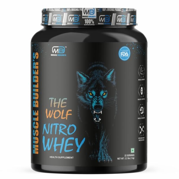 Mb Muscle Builder’s The Wolf Nitro Whey Protein Concentrate & Whey Protein Isolate, 30G Protein with Digestive Enzymes for better absorption (1kg, 22 Servings) Chocolate