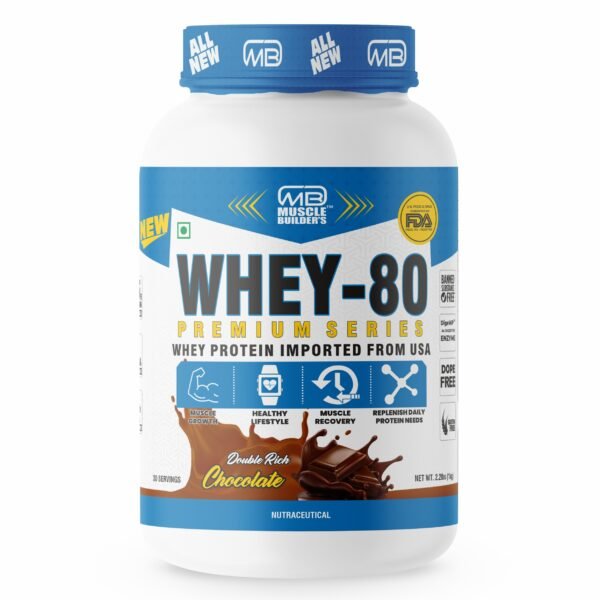 MB Muscle builder’s Whey Protein 80% , 25g High Protein with EAA, & Added Digestive Enzymes for Muscle-Building For Men & Women