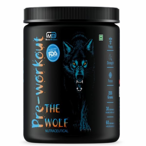 M B Muscle Builder’s The Wolf Pre Workout Gym Supplement to Boost Your Energy & Performance/Body Building Powder for Men & Women [30-60 Servings, 255g]