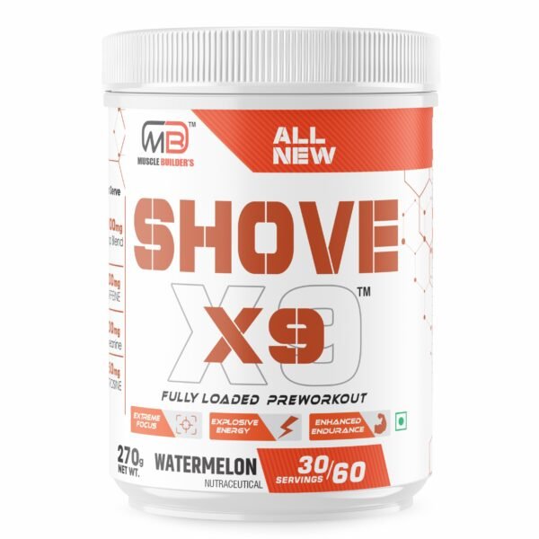 MB MUSCLE BUILDER’S Shove X9 Preworkout – Boost Energy, Increase Endurance and Focus, Beta-Alanine, 250mg Caffeine, Citrulline Malate, L-Arginine for Athletic Performance & Muscle Pumps [30-60 Servings] – 270g