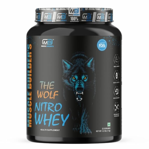 MB Muscle Builder’s The Wolf Nitro Whey Protein | 30g Protein with BCAA and EAA | Easy Digesting Whey Protein with digestive enzymes (DigeWP) – 22 Servings (2.2 lbs, 1Kg)