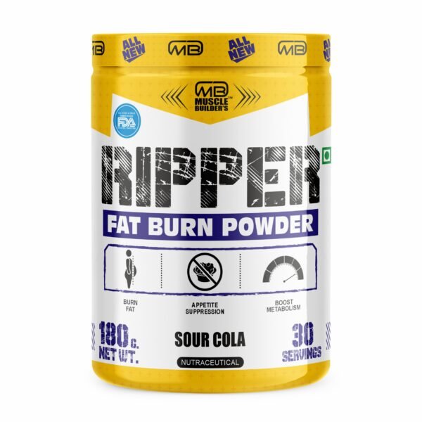 MB Muscle Builder’s Ripper Fat Burn Powder, Increases Energy Levels & Boosts Metabolism with Natural Ingredients, Helps in Weight Management, Zero Sugar [30 Servings, 180g,  Sour Cola Flavour]