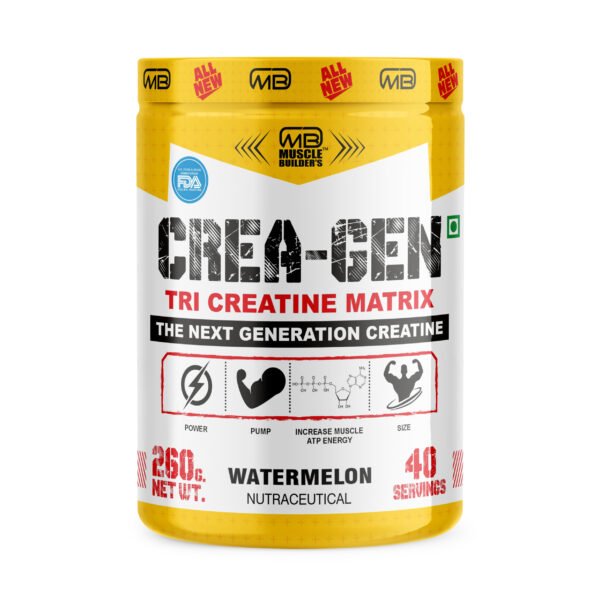 MB Muscle Builder’s Crea-Gen TRI-Creatine Matrix Supplement Promotes Recovery, Strength, and gains lean muscle mass | Fuels Muscles [40 Servings, 260gm]