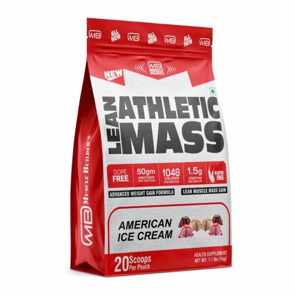 MB Muscle Builder’s Lean Athletic Mass Advanced weight gain formula for Lean Muscle Mass Gain & Muscle Size with 50g protein, 182g carbs, 1.5g Creatine, 1048kcal per serving [1kg, 20 Scoops]