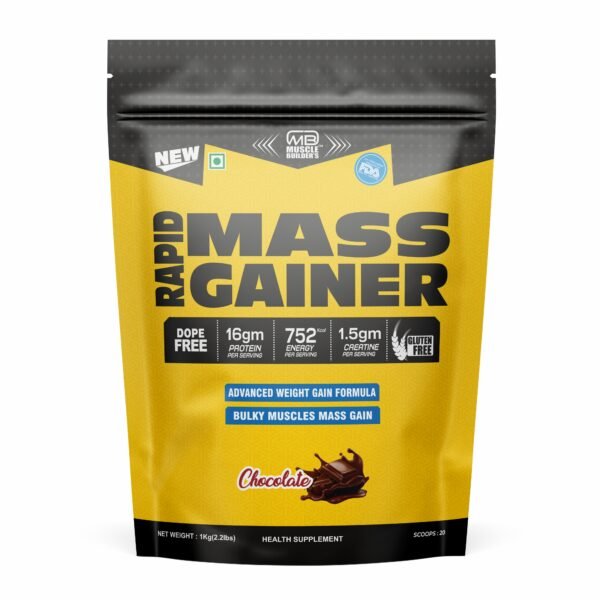 MB Muscle Builder’s Rapid Mass Gainer Advanced weight gain formula for Lean Muscle Mass Gain & Muscle Size with 16g protein, 163g carbs, 1.5g Creatine, 752kcal per serving [1kg, 20 Scoops]