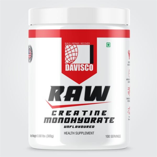 Davisco Raw Creatine Monohydrate, Pure 3g Micronized Powder with Rapid Dissolution & Absorption, Supports Performance & Recovery- Unflavored- 300g (100 servings)