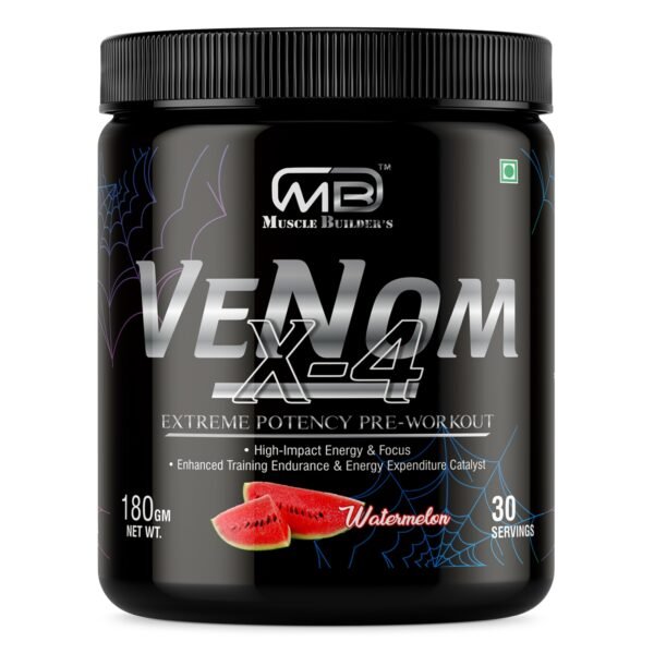 Venom X4 Extreme Potency Pre Workout with L-Arginine, L-Citrulline, Creatine, Beta Alanine & Caffeine Anhydrous for Explosive Muscle Pump, Strength, Focus & Energy – For Men & Women [30 Servings, 180g]