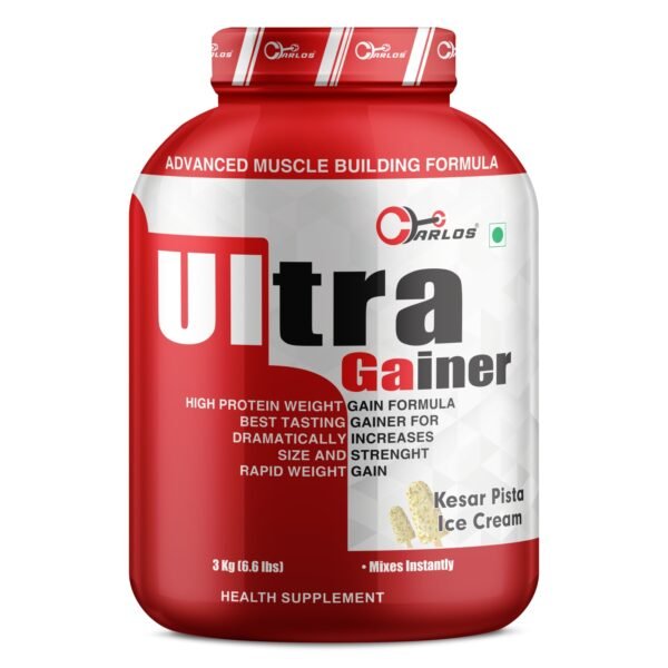 Carlos Ultra Gainer high protein weight gain formula for Lean Muscle Mass Gain & Muscle Size with 30g protein, 152g carbs, 3g Creatine, 790kcal per serving [3kg, 60 Scoops]