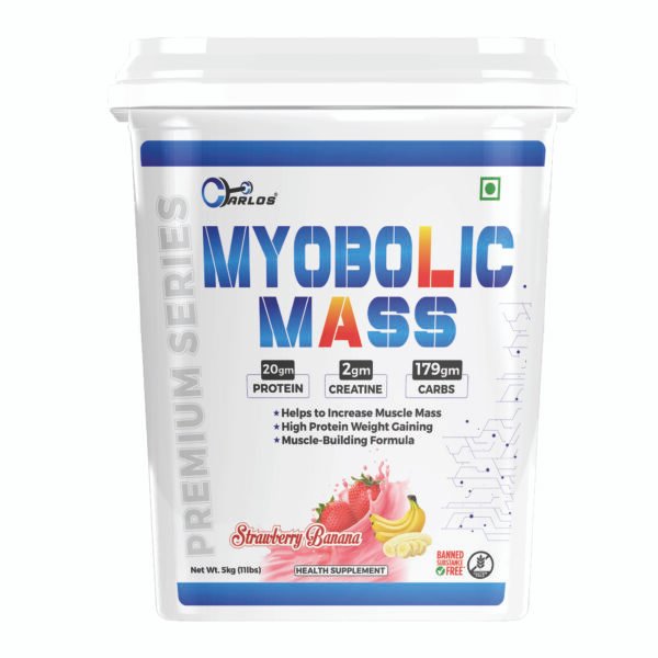 Carlos Myobolic Mass gainer formula for Lean Muscle Mass Gain & Muscle Size with 20g protein, 179g carbs, 2g Creatine, 832kcal per serving – 5Kg