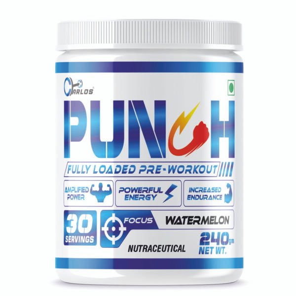 Carlos Punch Pre Workout with L-Arginine, L-Citrulline, Creatine, Beta Alanine, & Caffeine for Explosive Muscle Pump, Lean Muscles Building, Strength, Focus & Energy – For Men & Women [30 Servings, 240g]