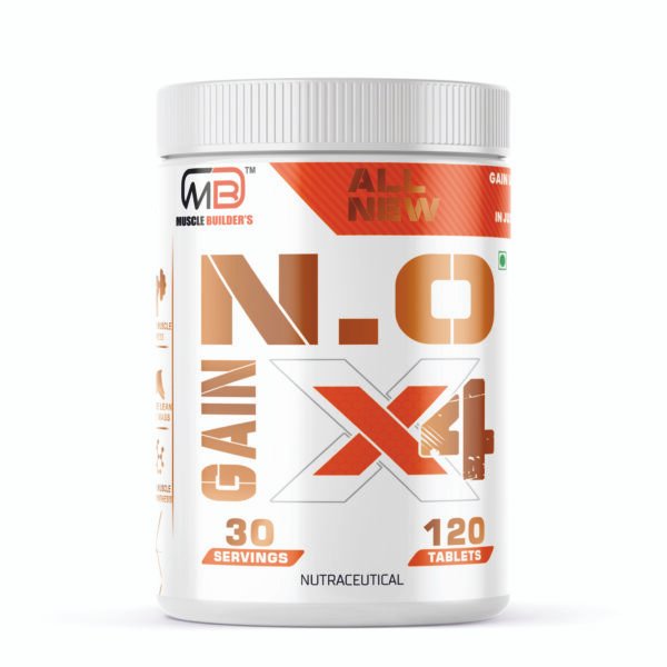 MB Muscle Builder’s N.O Gain Mass X4 Pure Lean Muscle Mass Gainer with Creatine Monohydrate, BCAA 2:1:1 – 120 Tablets
