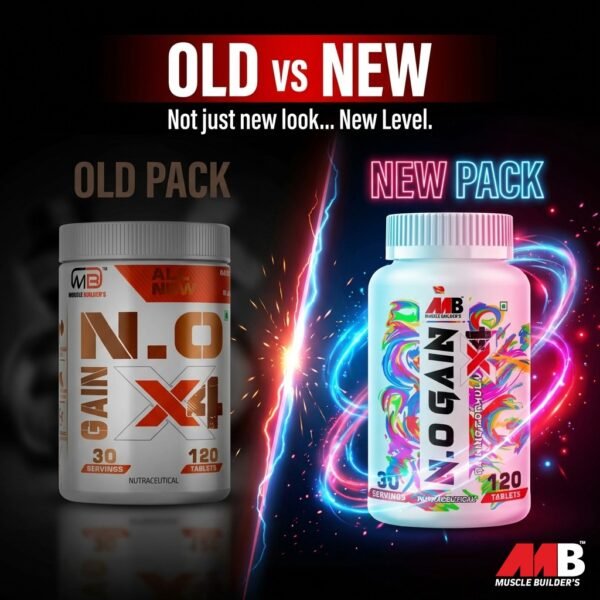 MB Muscle Builder’s N.O Gain Mass X4 Pure Lean Muscle Mass Gainer with Creatine Monohydrate, BCAA 2:1:1 – 120 Tablets